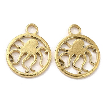 Ion Plating(IP) 304 Stainless Steel Charms, Flat Round with Octopus Charm, Real 18K Gold Plated, 10x8x1mm, Hole: 1.5mm