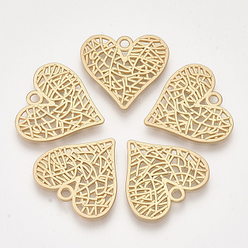 Smooth Surface Alloy Pendants, Heart, Matte Gold Color, 20x22x1.5mm, Hole: 1.8mm
