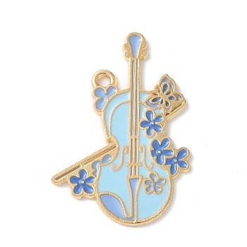 Alloy Enamel Pendants, Musical Instrument with Flower Charm, Golden, Cello, 35x24.5x1mm, Hole: 1.8mm