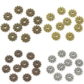 100Pcs 4 Colors Gear Tibetan Silver Alloy Spacer Beads, Granulated Beads, Mixed Color, 9mm, Hole: 2.5mm, 25pcs/color
