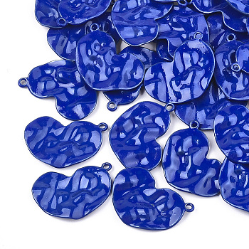 Spray Painted Alloy Pendants, Heart, Blue, 19x27x3mm, Hole: 1.6mm