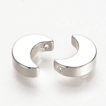 Brass Charms, Nickel Free, Real Platinum Plated, Moon, 9.5x7x3mm, Hole: 1.5mm