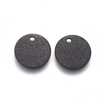 304 Stainless Steel Charms, Textured, Flat Round with Bumpy, Electrophoresis Black, 12x0.8mm, Hole: 1.4mm