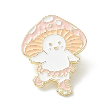 Mushroom Skating Enamel Pin, Cartoon Alloy Brooch for Backpack Clothes, Light Gold, Bisque, 31x24x2mm, Pin: 1mm