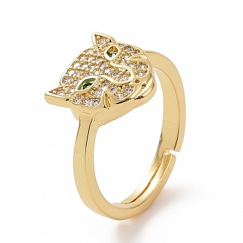 Cubic Zirconia Leopard Adjustable Rings, Brass Jewelry for Women, Golden, US Size 7 1/4(17.5mm)