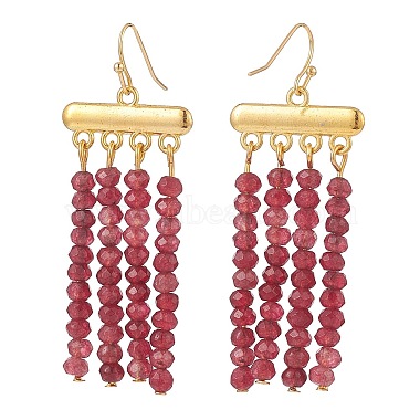 Dyed Natural Malaysia Jade Rondelle Beaded Tassel Dangle Earrings(EJEW-JE05103)-5