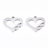 201 Stainless Steel Charms, Laser Cut Pendants, Heart with Infinity, Stainless Steel Color, 14x15x1mm, Hole: 1.4mm(STAS-S110-092P)