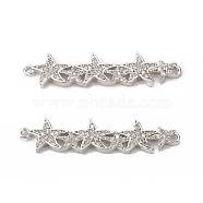 Brass Micro Pave Clear Cubic Zirconia Connector Charms, Starfish Links, Platinum, 9x40x2.5mm, Hole: 1.2mm(KK-E068-VB074)