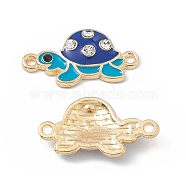 Alloy Connector Charms, with Crystal Rhinestone and Enamel, Tortoise Links, Light Gold, Blue, 12x23x3mm, Hole: 1.5mm(FIND-C019-04KCG-03)