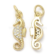 Brass Micro Pave Cubic Zirconia Pendants, with Jump Ring, Lead Free & Cadmium Free, Seahorse Charm, Real 18K Gold Plated, 17x5.5x2.5mm, Hole: 3.4mm(KK-Q775-04G)