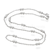 304 Stainless Steel Cable Chain Necklaces, with Beads and Lobster Claw Clasps, Stainless Steel Color, 20.28 inch(51.5cm)(NJEW-M183-06P)