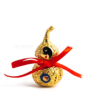Alloy Hollow Tilted Head Bagua Gourd Statue Ornament with Luck Strip, Wu Lou Feng Shui Health Home Decoration, Golden, 20x40mm(DJEW-PW0018-01B)