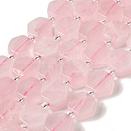 Natural Rose Quartz Beads Strands, Hexagon, with Seed Beads, 8.5~9x8.5~10x4~5mm, Hole: 1mm, about 17~18pcs/strand, 7.48''(19cm)(G-P534-A05-01)