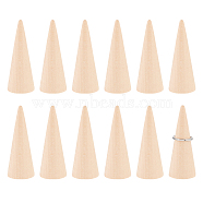 12Pcs Wooden Ring Displays, Cone Shaped Finger Ring Display Stands, Blanched Almond, 3x7.8cm(RDIS-FG0001-24)