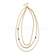 Golden Tone 304 Stainless Steel 3 Layer Necklaces for Women, Boho Necklace with Column Plastic Bead, Green, 15.75 inch(40cm)(NJEW-A032-03G-01)