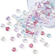 Transparent Glass Beads, Heart, Mixed Color, 8x8x4.5~5mm, Hole: 1mm, 10 colors, 20pcs/color, 200pcs/box(GLAA-FH0001-22)