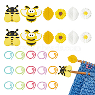 WADORN Leaf Flower Bees Silicone Knitting Needle Point Protectors, Knitting Needle Stoppers with Zinc Alloy Stitch Markers, Mixed Color, 14.5~31x14.5~37x1~9.5mm, Hole: 2~3.5mm(DIY-WR0004-07)