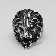 Valentines Day Unique Gift Ideas Retro Men's 304 Stainless Steel Wide Lion Rings, Antique Silver, 17~23mm(RJEW-F006-200)