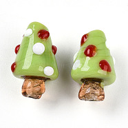 Handmade Lampwork Bumpy Beads, Mushroom Charms, Green Yellow, 17.5~20x11~14.5mm, Hole: 1~1.6mm(LAMP-T022-02A-05)