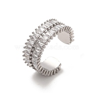 Brass Micro Pave Cubic Zirconia Open Cuff Rings, Platinum, Inner Diameter: 18.4mm(RJEW-R146-13A-P)