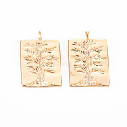 Brass Pendants, Nickel Free, Rectangle with Tree, Real 18K Gold Plated, 22x14.5x1mm, Hole: 1.8mm(KK-S356-521-NF)