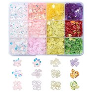62G 12 Style Plastic Sequin Beads, Sewing Craft Decorations, Paw Print/Flower/Strawberry, Mixed Color, 3~7x2~8.5x0.2~0.6mm, 12 style/box(PVC-YW0001-01)