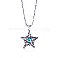 Five-pointed Star Pendant Necklace Titanium Steel Star Pendant Necklace Vintage Resin Evil Eye Jewelry Guardian Charms for Men Women, Stainless Steel Color, 27.95 inch(71cm)(JN1108A)