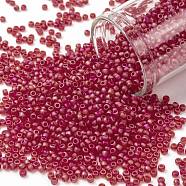 TOHO Round Seed Beads, Japanese Seed Beads, (165BF) Transparent AB Frost Siam Ruby, 11/0, 2.2mm, Hole: 0.8mm, about 5555pcs/50g(SEED-XTR11-0165BF)