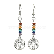 Alloy Tree of Life Dangle Earrings, Synthetic & Natural Mixed Gemstone Beaded Long Drop Earrings for Women, Tree, 62x15.5mm(EJEW-JE05462-04)