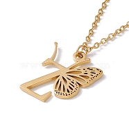 Initial Letter with Butterfly Pendant Necklace, Golden 304 Stainless Steel Jewelry for Women, Letter.Z, Pendant: 20x19x1mm, 15.55 inch(39.5cm)(NJEW-C026-01G-Z)
