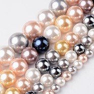 Round Shell Pearl Bead Strands, Mixed Color, 8mm, Hole: 1mm, about 50pcs/strand, 15.7 inch(BSHE-E007-8mm-M)