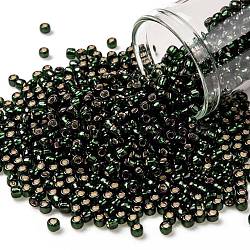 TOHO Round Seed Beads, Japanese Seed Beads, (2209) Silver Lined Dark Emerald, 8/0, 3mm, Hole: 1mm, about 222pcs/bottle, 10g/bottle(SEED-JPTR08-2209)