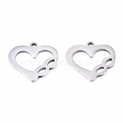 Non-Tarnish 201 Stainless Steel Charms, Laser Cut Pendants, Heart with Infinity, Stainless Steel Color, 14x15x1mm, Hole: 1.4mm(STAS-S110-092P)