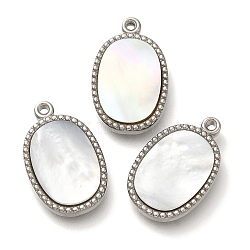 304 Stainless Steel Charms, with Pave Shell, Oval Charm, Stainless Steel Color, 19.5x12x3mm, Hole: 1.2mm(STAS-S148-11P)