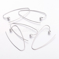 Brass Earring Hooks, Ear Wire, Platinum Color, Nickel Free, about 15mm wide, 39mm long, 0.8mm thick, 20 Gauge(EC063-NF)