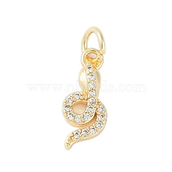 Rack Plating Brass Clear Cubic Zirconia Pendants, with Jump Ring, Long-Lasting Plated, Lead Free & Cadmium Free, Snake, Real 18K Gold Plated, 14x6x3mm, Hole: 3mm(KK-Z060-01G-01)