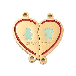 Valentine's Day Ion Plating(IP) 304 Stainless Steel FireBrick Enamel Only You Love Heart Connector Charms, Girl & Boy Links Set, Golden, 22x20.5x1mm, Hole: 1.5mm, Left: 21.5x11x1mm, Right: 22x10x1mm, 2pcs/set(STAS-Z078-13G)