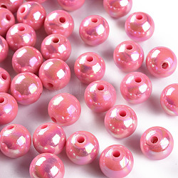 Opaque Acrylic Beads, AB Color Plated, Round, Hot Pink, 12x11mm, Hole: 2.5mm, about 566pcs/500g(MACR-S370-D12mm-A02)