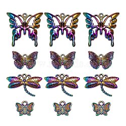 16Pcs 4 Style Alloy Pendants, Cadmium Free & Nickel Free & Lead Free, Butterfly & Dragonfly, Rainbow Color, 11~24.5x13~25.5x2~3mm, Hole: 1.2~1.8mm, 4pcs/style(FIND-LS0001-23MC)