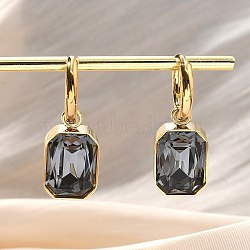 Ion Plating(IP) 304 Stainless Steel Hoop Earring, Rectangle Glass Dangle Earring for Women, Golden, Silver, 31mm, Pin: 0.9mm(EJEW-C017-06G-02)