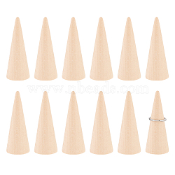 12Pcs Wooden Ring Displays, Cone Shaped Finger Ring Display Stands, Blanched Almond, 3x7.8cm(RDIS-FG0001-24)