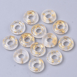Transparent Spray Painted Glass European Beads, Large Hole Beads
, with Golden Foil, Donut, Clear, 10x3mm, Hole: 4mm(X-GLAA-N035-04F)
