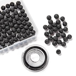 100Pcs 8mm Natural Lava Rock Beads Round Beads, with 10m Elastic Crystal Thread, for DIY Stretch Bracelets Making Kits, 8mm, Hole: 1mm(DIY-LS0002-43)