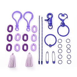 DIY Keychain Making, with Spray Painted Brass Split Key Rings, Brass Swivel Clasps, Iron Heart Key Clasps, Eco-Friendly Iron Ball Chains with Connectors and Acrylic Linking Rings, Purple, 31pcs/set(DIY-X0293-69F)