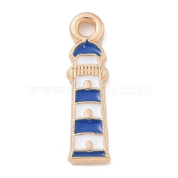 Alloy Enamel Pendants, Light Gold, Cadmium Free & Lead Free, Lighthouse Charm, Royal Blue, 18x5x1.5mm, Hole: 1.8mm(ENAM-A008-15KCG-02)