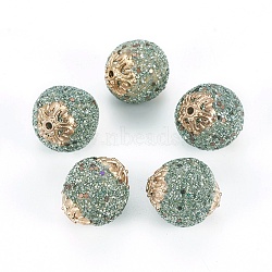 Handmade Indonesia Beads, with Metal Findings, Round, Golden, Pale Green, 19.5x18.5~19mm, Hole: 1.5mm(IPDL-P003-16G)