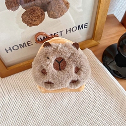 Cartoon Cute Capybara Plush Zipper Wallets with Clasps, Rosy Brown, 95x90mm(PW-WG360A7-03)