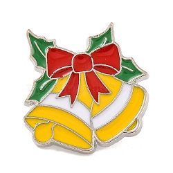 Christmas Theme Enamel Pins, Alloy Brooches for Backpack Clothes, Christmas Bell, 21x20x1mm(JEWB-M043-01H)