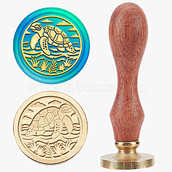 Wax Seal Stamp Set, Sealing Wax Stamp Solid Brass Head,  Wood Handle Retro Brass Stamp Kit Removable, for Envelopes Invitations, Gift Card, Turtle, 83x22mm, Stamps: 25x14.5mm(AJEW-WH0208-1218)