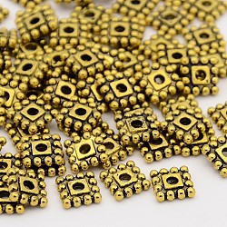 Tibetan Style Alloy Spacer Beads, Cadmium Free & Nickel Free & Lead Free, Square, Antique Golden, 7x7x2mm, hole: 2mm(TIBEB-P002-02AG-NR)